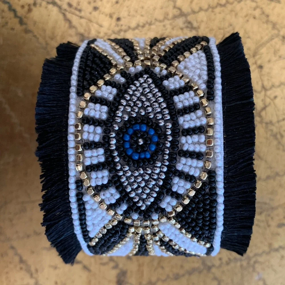 NEW evil eye fringe cuff handmade bracelet - Picture 3 of 3